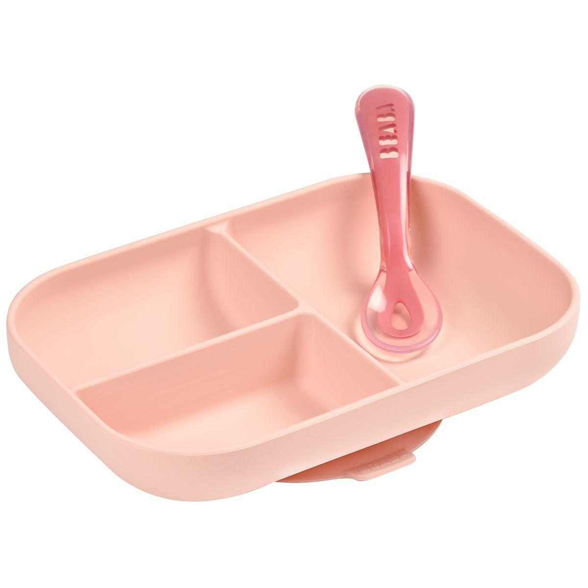 SET PLATO 3 COMP.+CUCHARA ROSA SILICONA