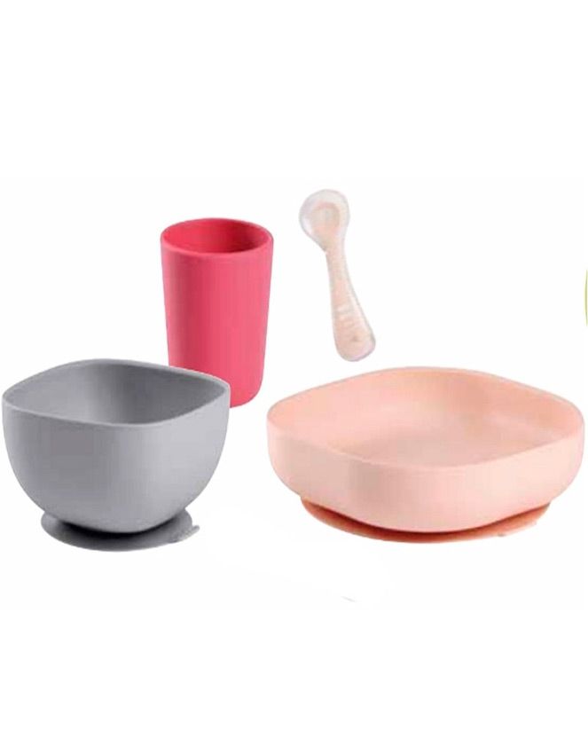 SET VAJILLA SILICONA 4 PZAS ROSA