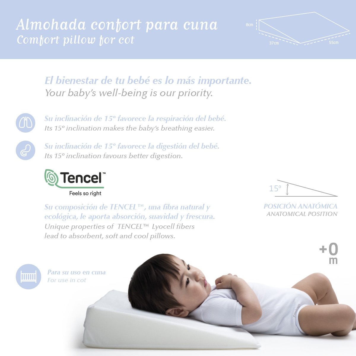 ALMOHADA CONFORT CUNA LISO BLANCO 55X37