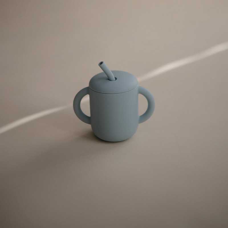 Taza didáctica + pajita Silicona SOLID Powder Blue