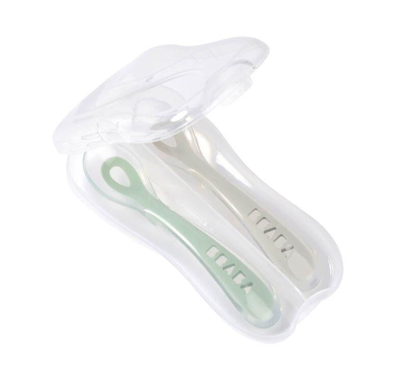 SET DE 2 CUCHARAS+ESTUCHE SEGUNDA EDAD SILICONA  GRIS+VERDE SALVIA