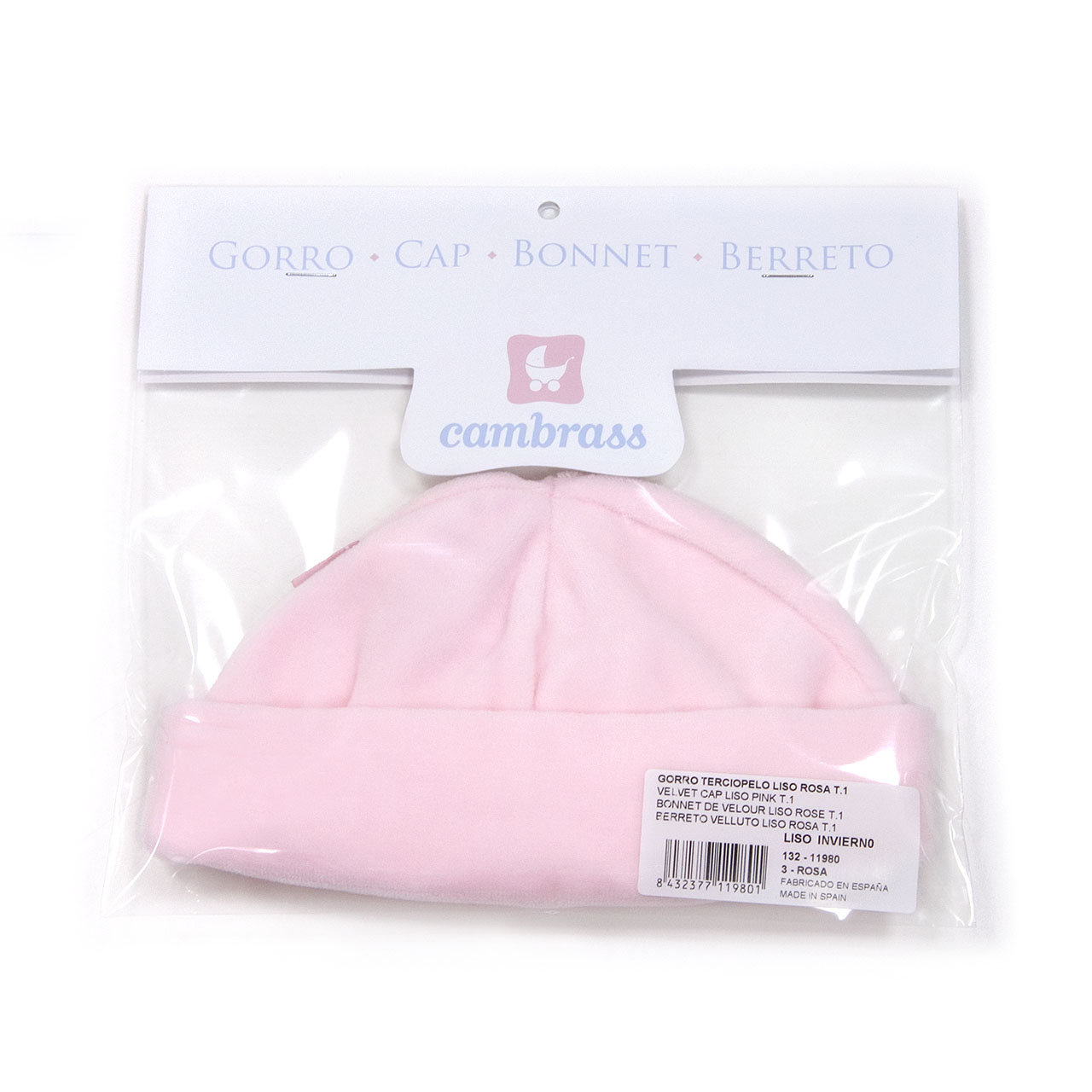 GORRO TERCIOPELO LISO ROSA T.0