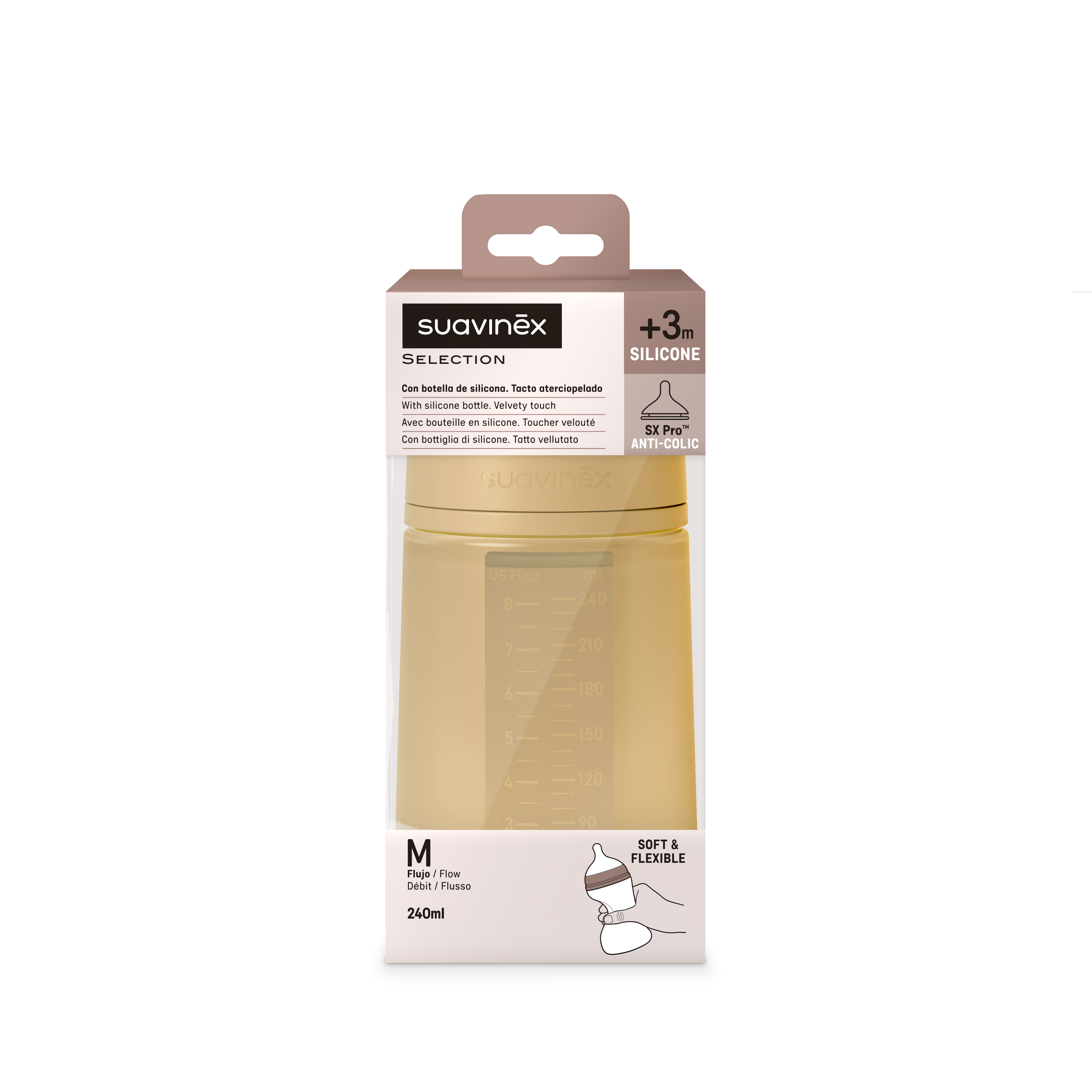 BIBERON SILICONA 240ML FISIOLOGICA SX PRO FM MOSTAZA I3