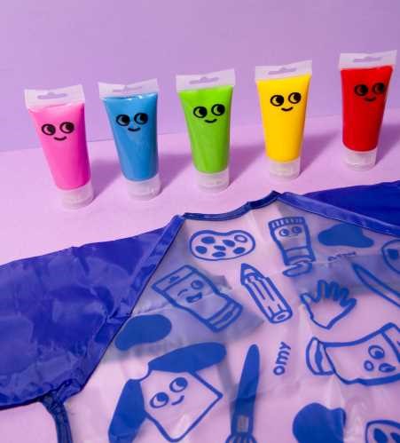 PINTURA PARA DEDOS OMY KIT 5 COLORES+BABERO