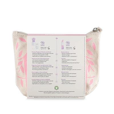 ESTUCHE ROSA Pincel mágico + polvos plateados
+ labial de frambuesa