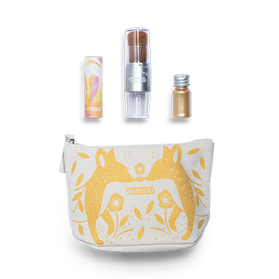 ESTUCHE ORO  Pincel mágico + polvos dorados+
labial de vainilla