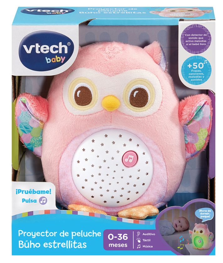 PROYECTOR DE PELUCHE BUHO ESTRELLITAS ROSA