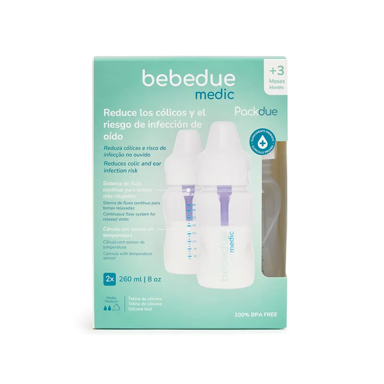 PACK DE 2 BIBERONES BEBEDUE MEDIC ANTICOLIC PP 260ML +3M