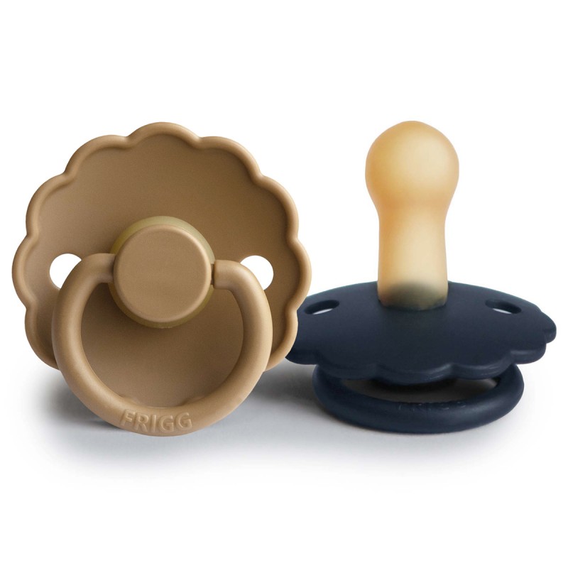 Pack 2 Chupetes FRIGG Block Latex DAISY 6m+ Cappuccino/ Dark Navy