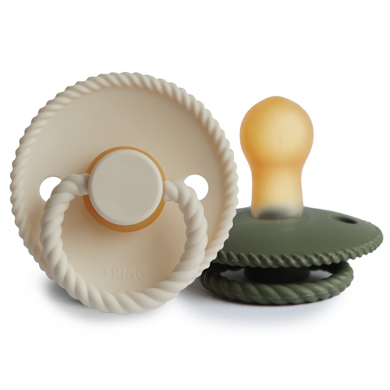 Pack 2 Chupetes FRIGG Block Latex ROPE 0-6m Cream/Olive