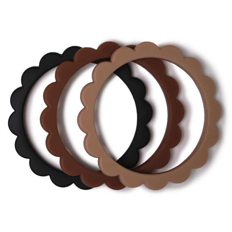 Mordedor Pack 3 brazaletes FLOWER Black/Natural/Caramel