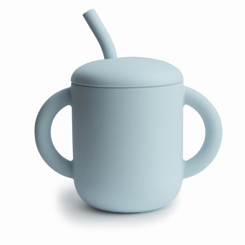 Taza didactica + pajita Silicona SOLID Powder Blue
