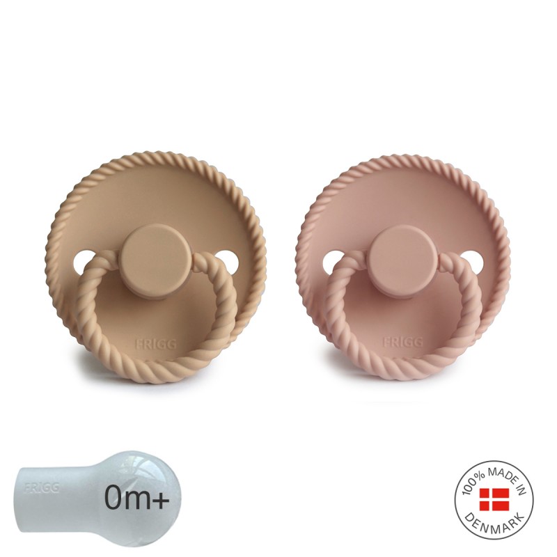 Pack 2 Chupetes FRIGG Block Silicona ROPE 0-6m Croissant/Blush