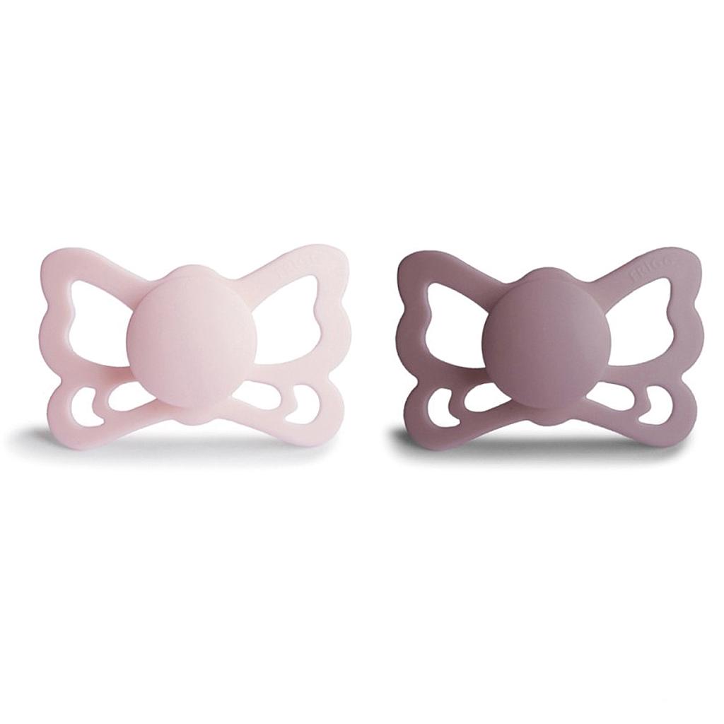 PACK 2 CHUPETES ANAT. SILICONA BUTTERFLY WHITE L./TWILIGHT M. 6+