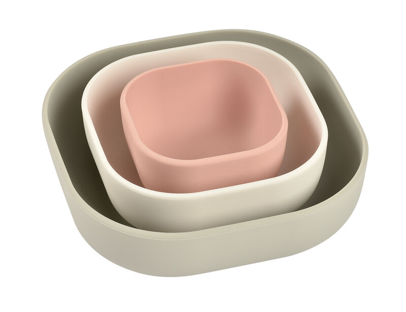 SET DE 3 BOLS DE SILICONA GRIS VELVET/COTTON/ROSA POLVO