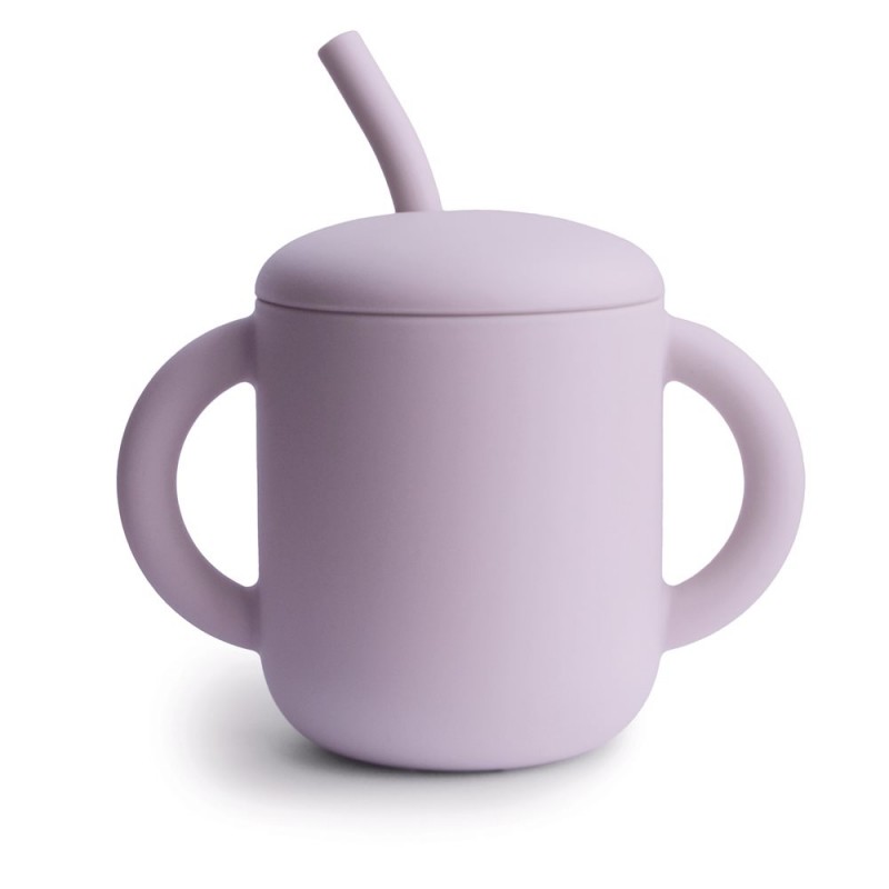 Taza didáctica + pajita Silicona SOLID Soft Lilac