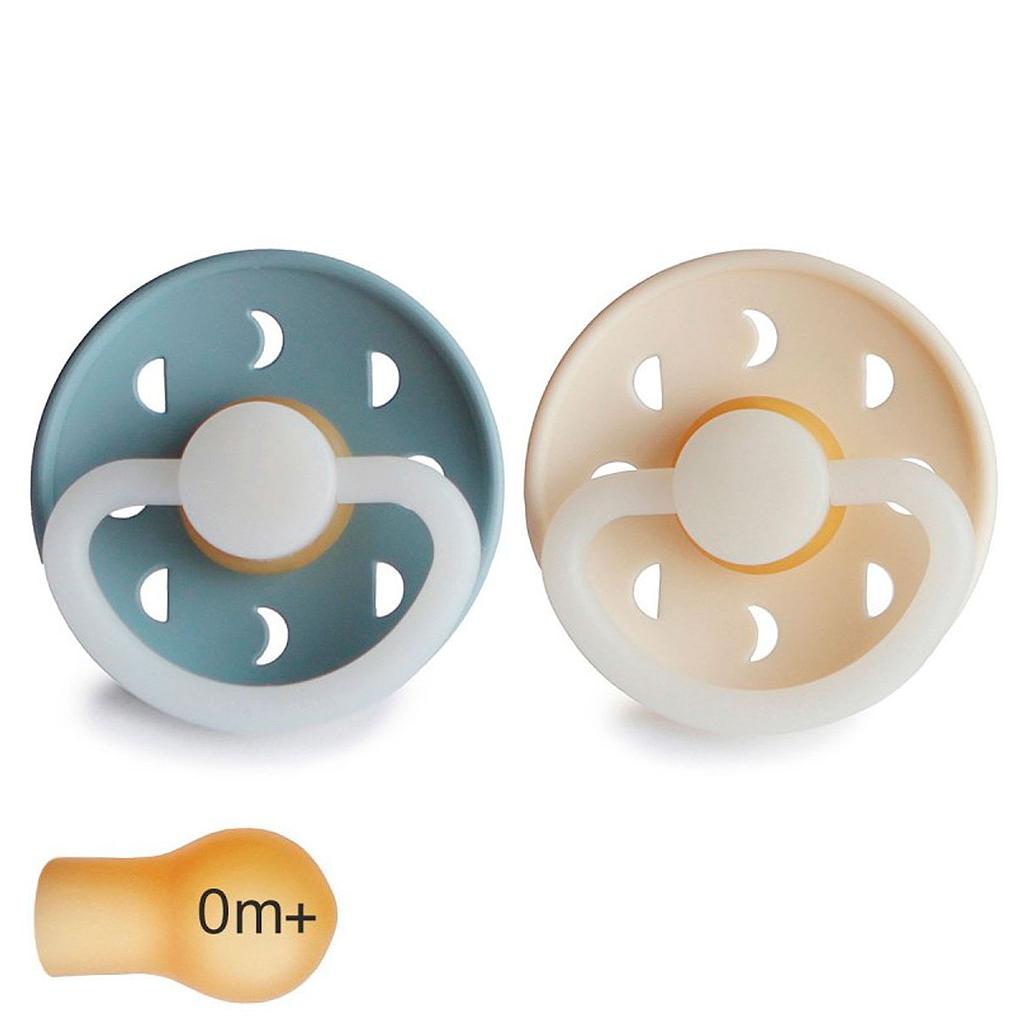 Pack 2 Chupetes FRIGG Night Latex MOON PHASE 0-6m St.Blue/Cream