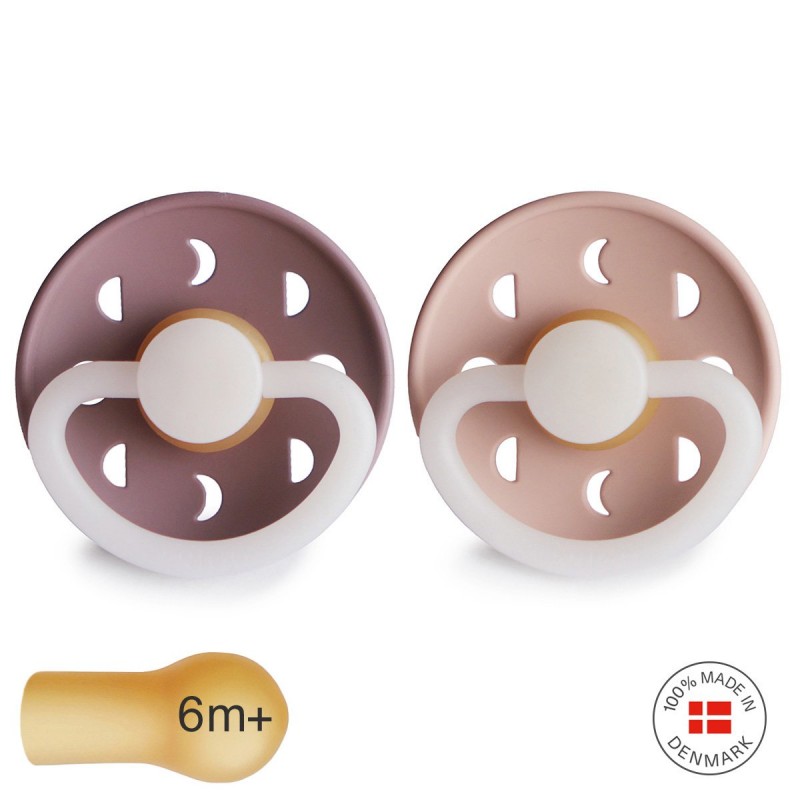 Pack 2 Chupetes FRIGG Night Latex MOON PHASE 6m+ Tw.Mauve/Blush