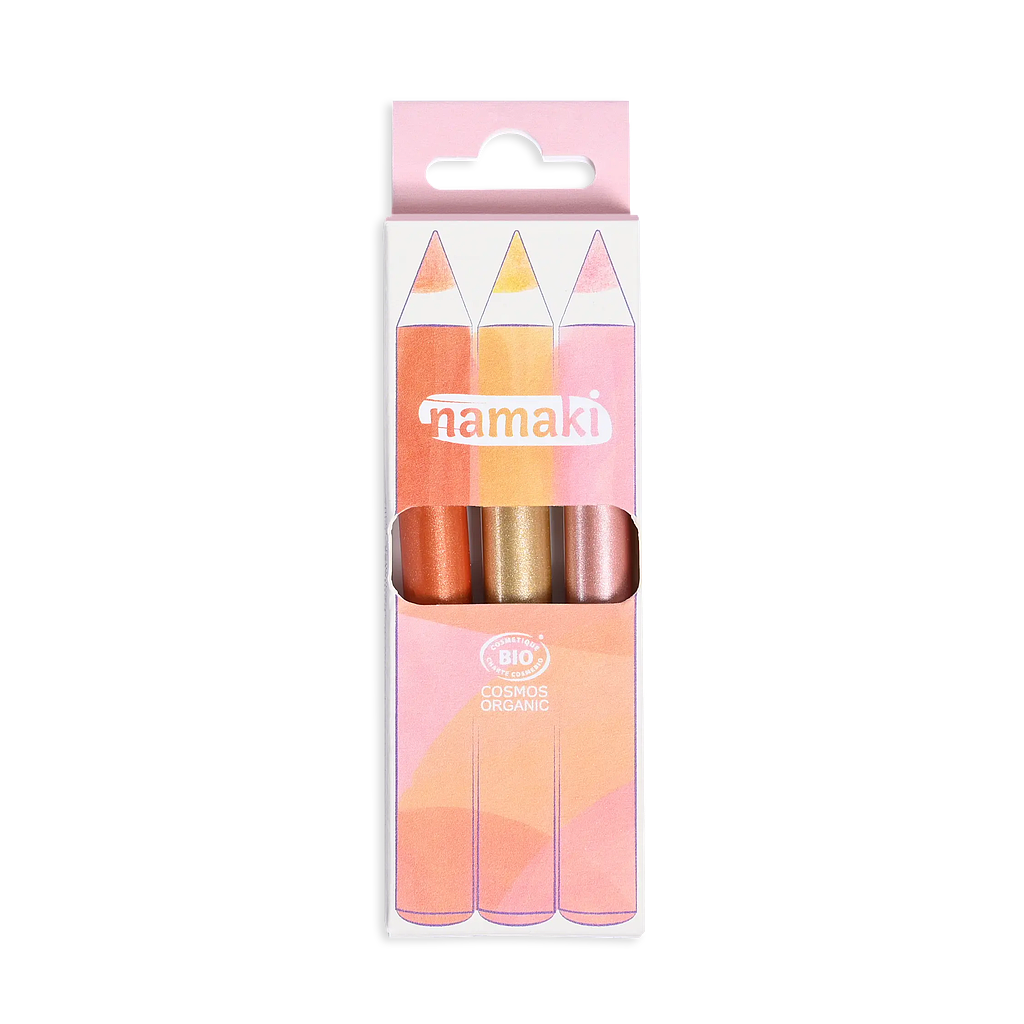 SET DE 3 LÁPICES BRILLO COBRE-ORO-ROSA CON
PURPURINA