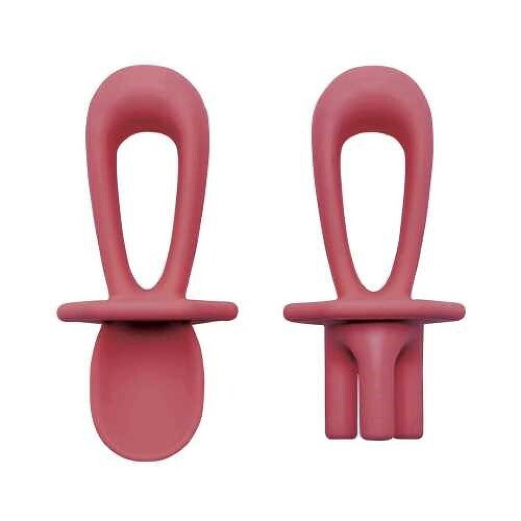 CUBIERTOS DE APRENDIZAJE SILICONA BURDEOS