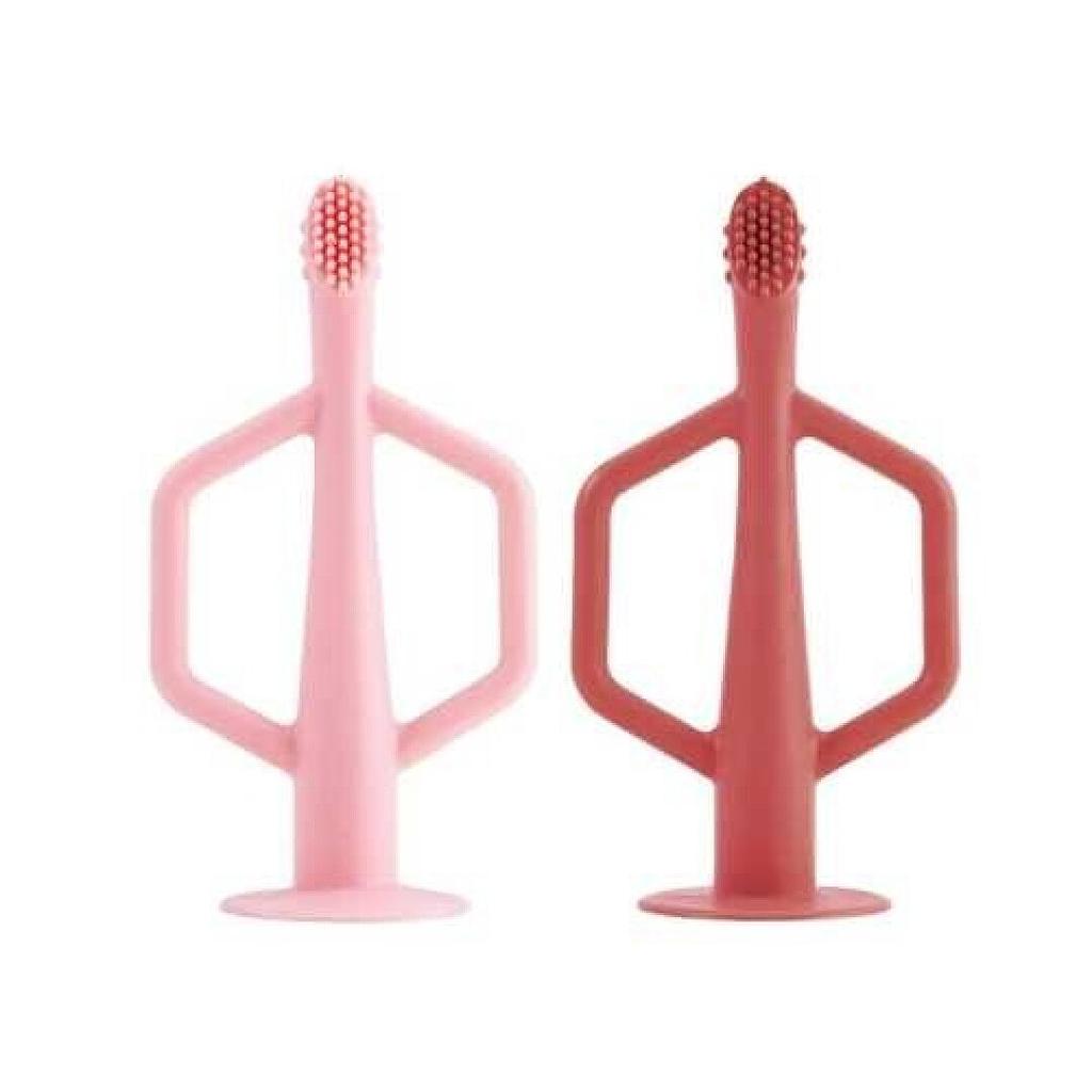 CEPILLO DE DIENTES ENTRENAMIENTO SILICONA PACK 2 UNDS ROSA+BURDEOS