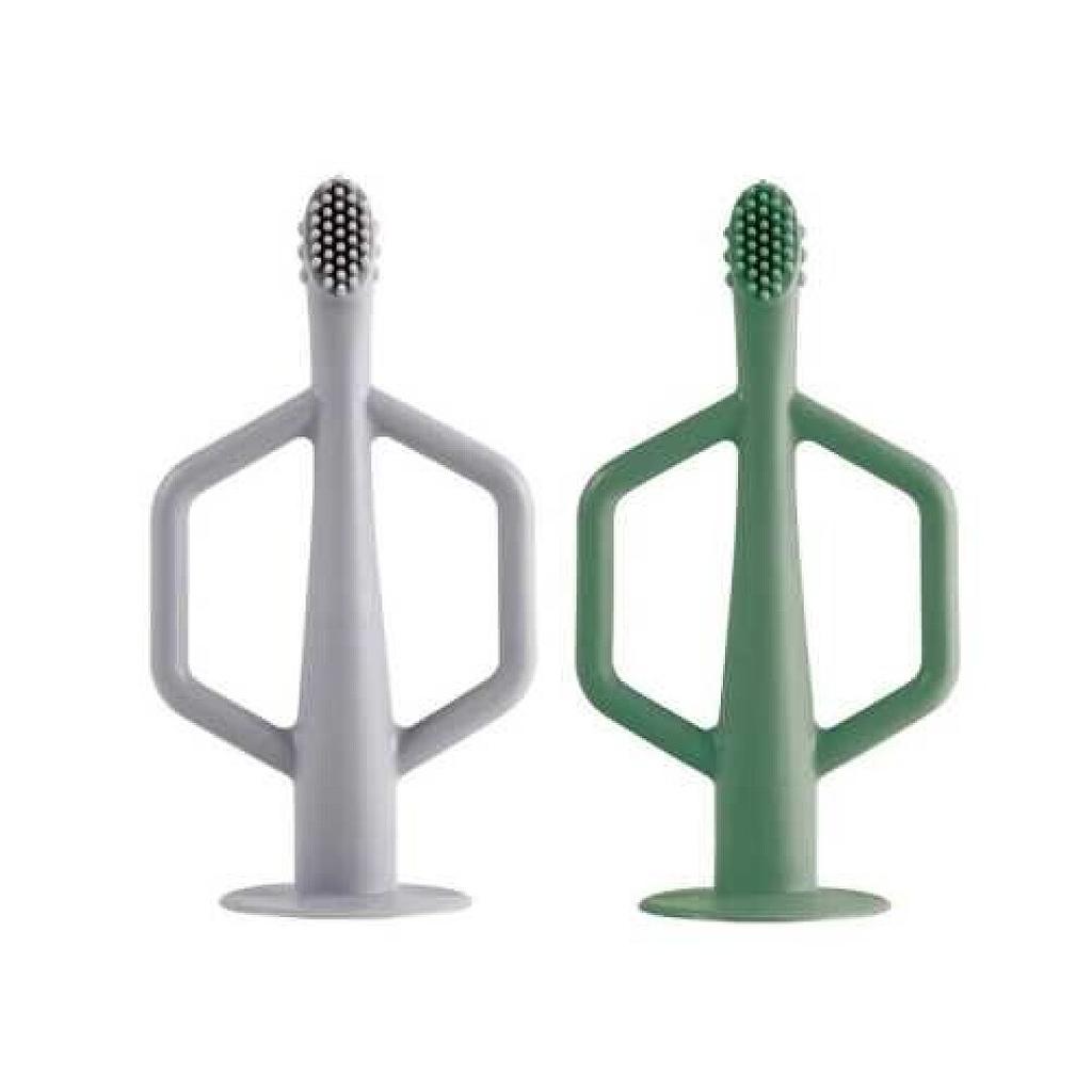 CEPILLO DE DIENTES ENTRENAMIENTO SILICONA PACK 2 UNDS GRIS+VERDE