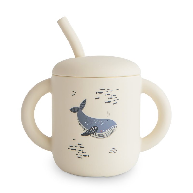 Taza didáctica + pajita Silicona PRINT Whales
