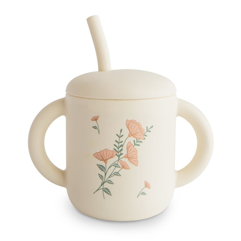 Taza didactica + pajita Silicona PRINT Pink Flowers