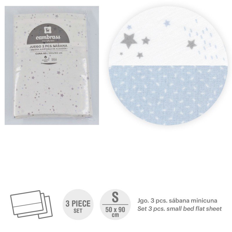 SABANA MINICUNA/CAMITA 3PCS TRIPTICO 50X90CM SKY CELESTE