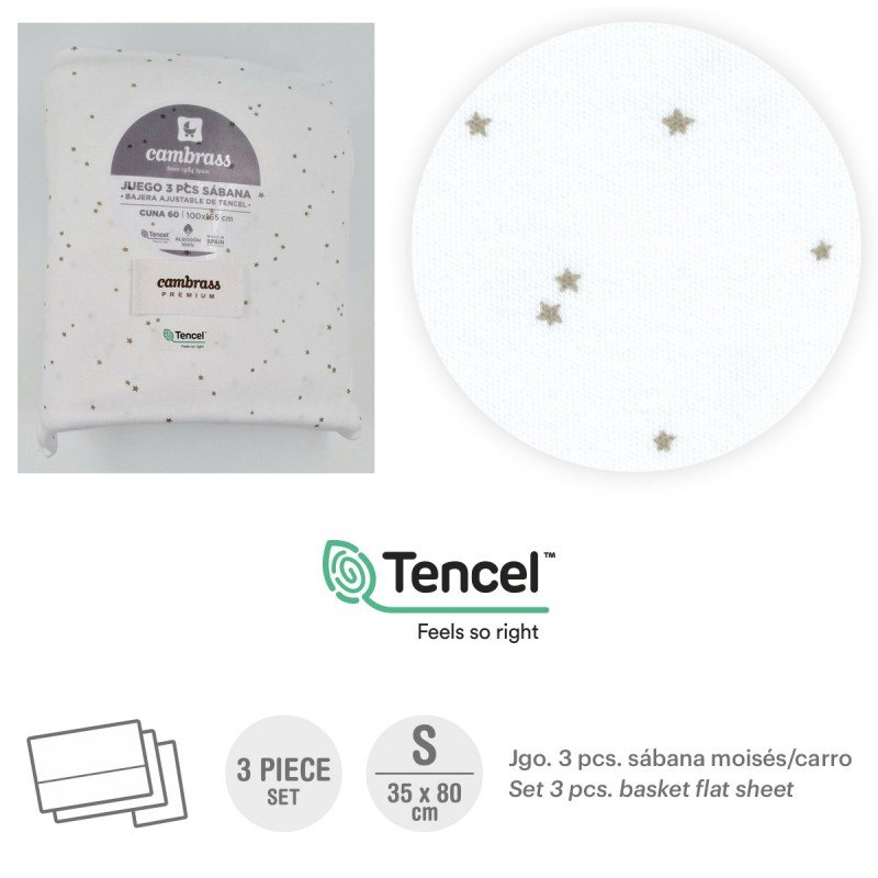 SABANA CAPAZO 3 PCS 35X80CM ESTRELLAS GRIS