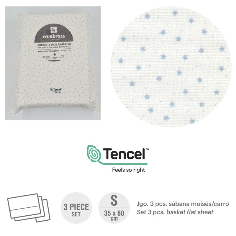 SABANA CAPAZO 3 PCS 35X80CM ESTRELLAS CELESTE