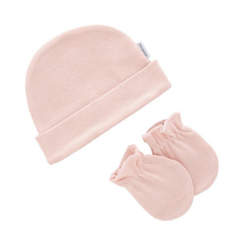 JUEGO DE GORRO Y MANOPLAS LISO ROSA BLUSH