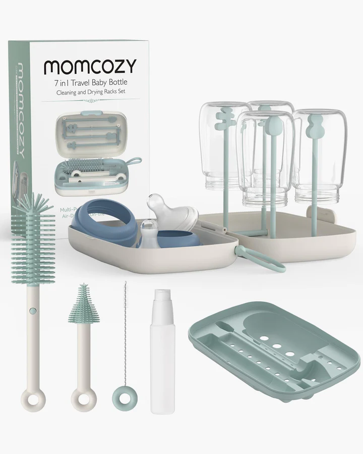 MOMCOZY JUEGO 7 CEPILLOS LIMPIABIBERONES PORTATIL LS001 UNICO VERDE