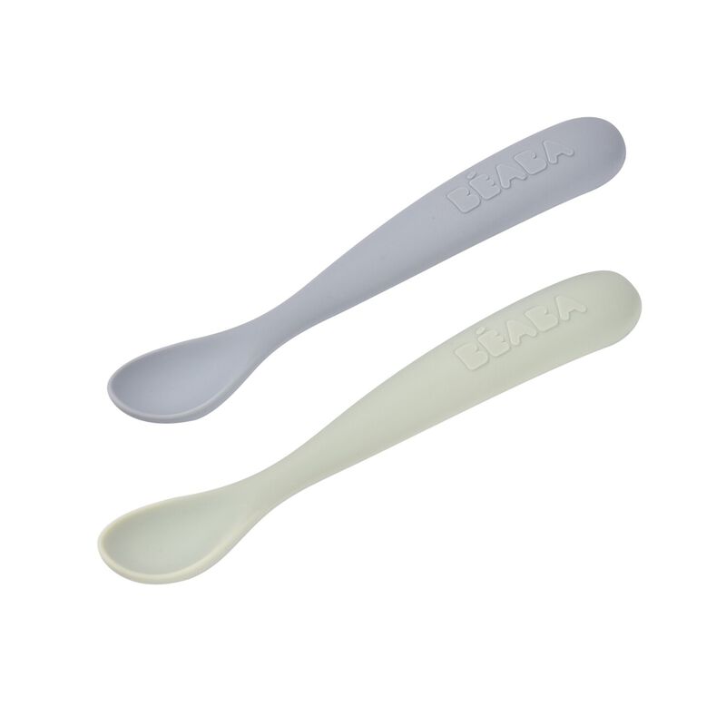 SET DE 2 CUCHARAS+ESTUCHE SEGUNDA EDAD SILICONA VERDE/GRIS