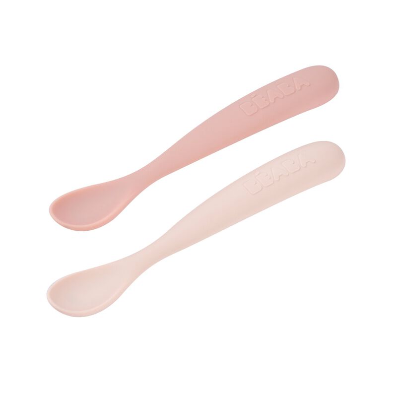 SET DE 2 CUCHARAS SILICONA+ESTUCHE PRIMERAS COMIDAS SILICONA  ROSA