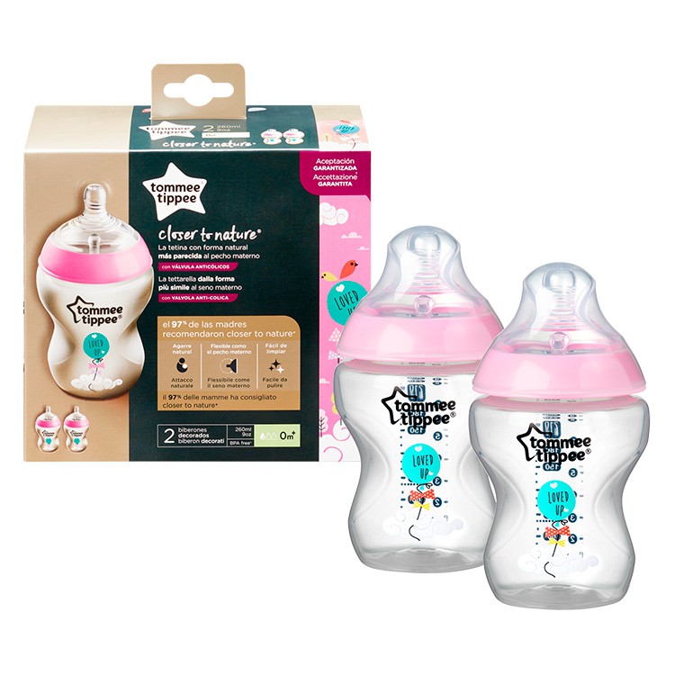 PACK DE 2 BIBERON CTN 260 DEC. ROSA +0M