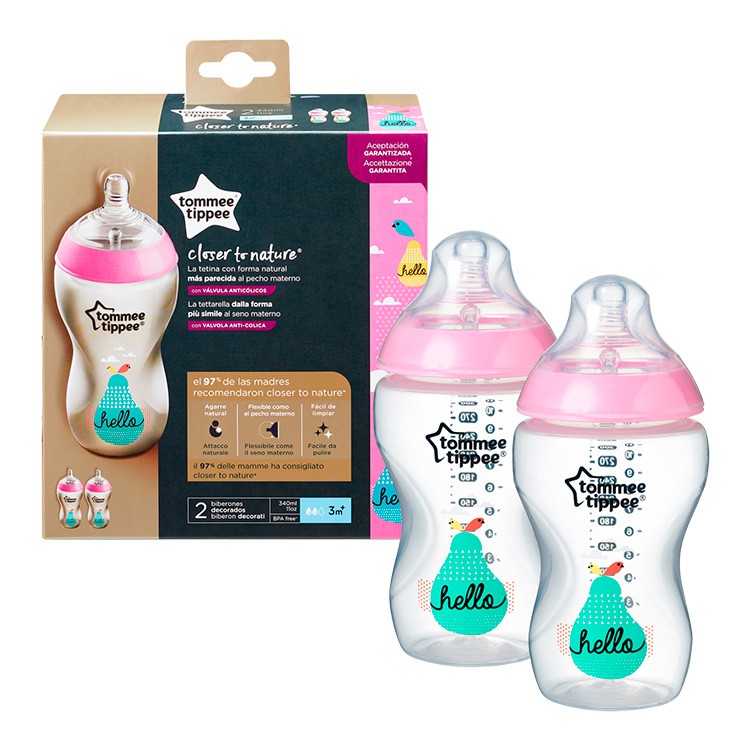 PACK DE 2 BIBERON CTN 340 DEC. ROSA +3M