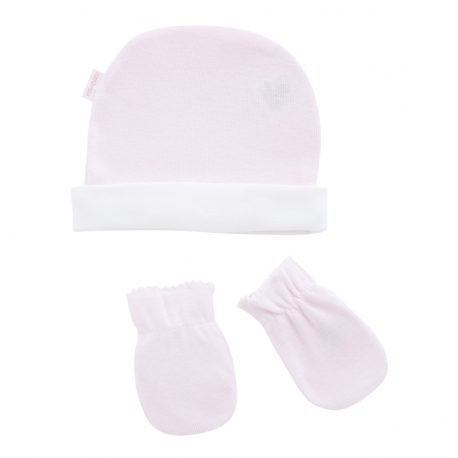 JUEGO DE GORRO Y MANOPLAS LISO ROSA