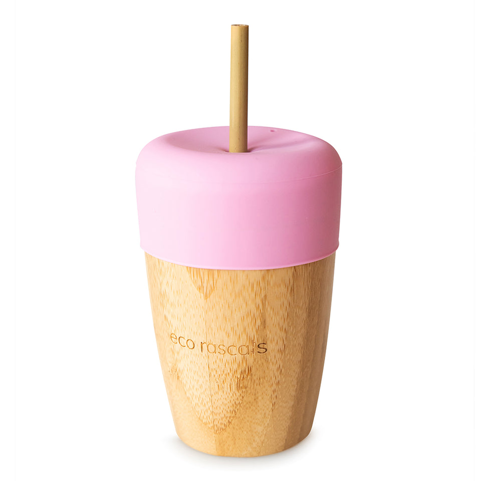 VASO BAMBOO 240ML ROSA ECO RASCALS PAJITA