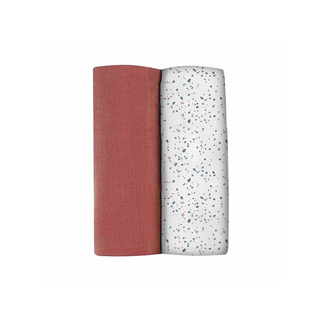 SET 2 MUSELINAS XL 120X120CM 100% ALGODON ORGANICO HOT SAUCE/TERRAZZO